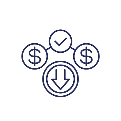 cost reduction icon, line vector pictogram