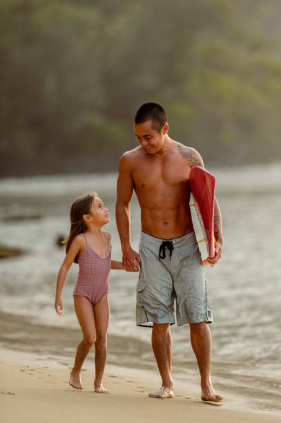 istock Father holds hands with daughter and walking on the beach 2148175732