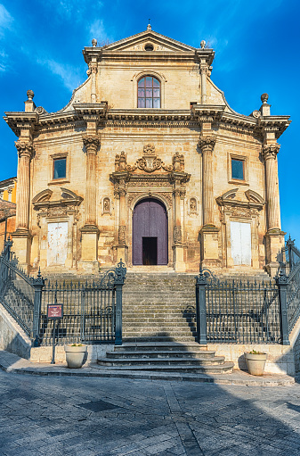 Facade of the Church of Anime Sante del Purgatorio, in the Ibla district of Ragusa, Sicily, Italy