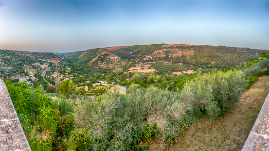 Panoramic view of the valley from Hyblean Garden in Ragusa Ibla, lower district of Ragusa, Sicily, Italy