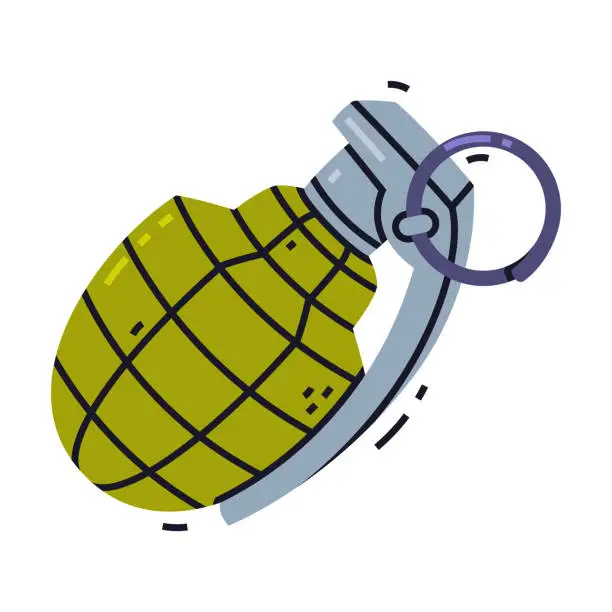 Vector illustration of Green Grenade as Explosive Weapon Thrown by Hand Vector Illustration