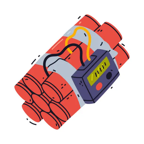 Vector illustration of Dynamite Red Stick Sheaf as Explosive and Reactive Substance for Explosion Vector Illustration