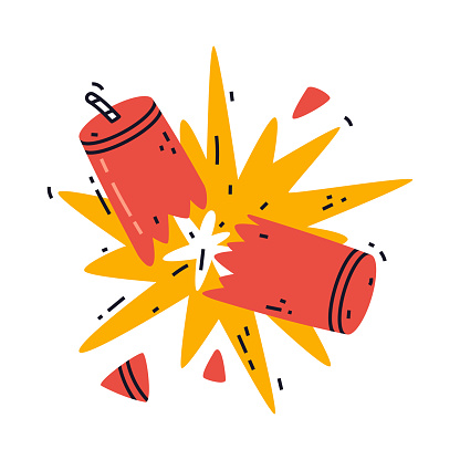 Dynamite Red Stick Explode as Explosive and Reactive Substance for Explosion Vector Illustration. Detonating Material in Cardboard Cylinder