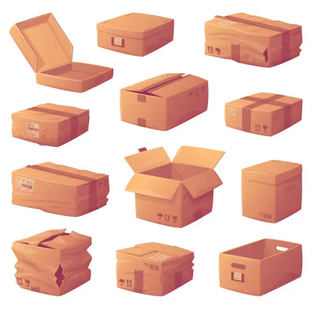 Vector illustration of Cardboard Box as Paper Packaging Container Vector Set