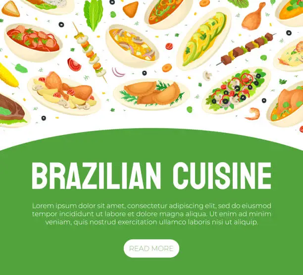 Vector illustration of Brazilian Food and Dish Banner Design with Served Meal Vector Template