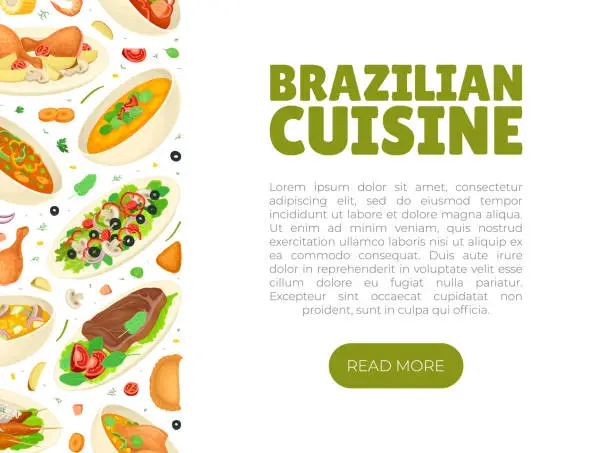 Vector illustration of Brazilian Food and Dish Banner Design with Served Meal Vector Template