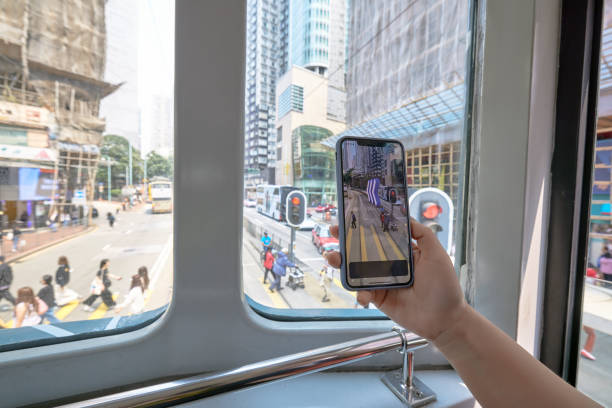 Use 3D navigation to find museum on mobile phone. The concept of augmented reality technology