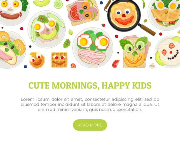 Vector illustration of Children Breakfast Food and Meal Banner Design Vector Template