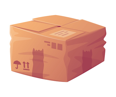 Crumpled Cardboard Box as Packaging and Shipping Container Vector Illustration. Rumpled Industrial Brown Paperboard Box Concept