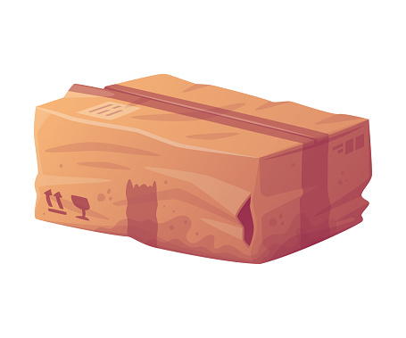 Crumpled Cardboard Box as Packaging and Shipping Container Vector Illustration. Rumpled Industrial Brown Paperboard Box Concept