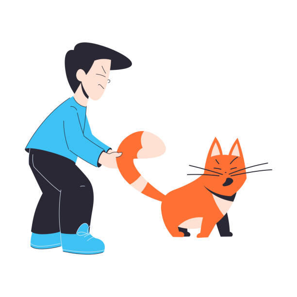 Naughty Boy Pull Cat Tail Have Bad Behaviour Vector Illustration Naughty Boy Pull Cat Tail Have Bad Behaviour Vector Illustration. Little Kid Hooligan Doing Mischief weak cat stock illustrations