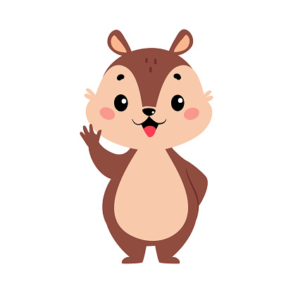 Funny Chipmunk Character with Cute Snout Waving Paw Vector Illustration. Small Rodent and Gnawer Woodland Animal