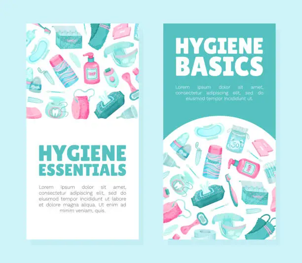 Vector illustration of Essential Personal Hygiene Items Banner Design Vector Template