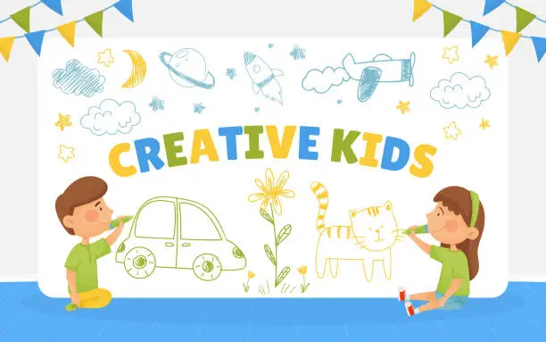 Vector illustration of Creative Kids Drawing Banner Design Vector Template