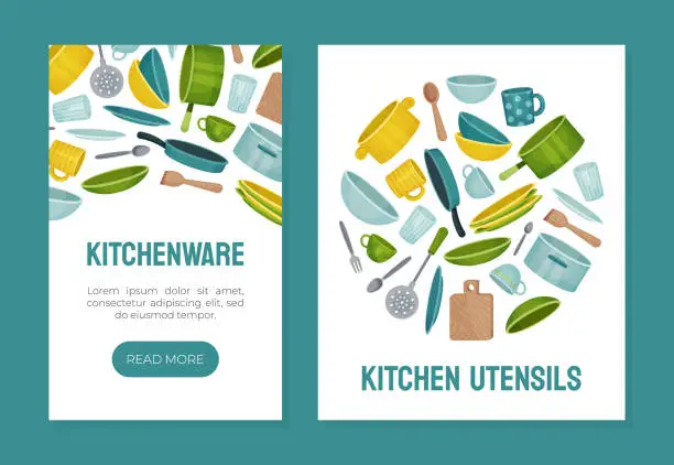 Vector illustration of Kitchenware Banner Design with Tools and Utensils Vector Template