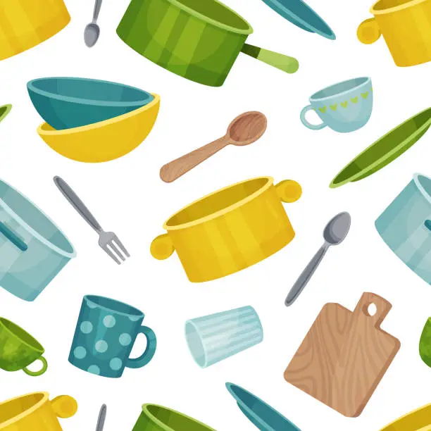 Vector illustration of Kitchenware Seamless Pattern Design with Tools and Utensils Vector Template