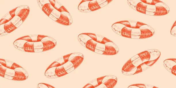 Vector illustration of Seamless pattern with sketch style lifebuoy