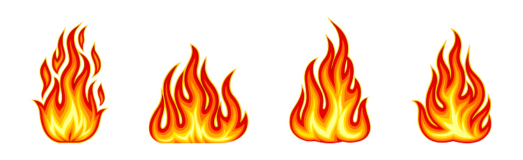 Red and Orange Fire Flame and Hot Blazing Element Vector Set. Bright Burning Inferno