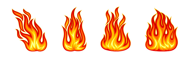 Red and Orange Fire Flame and Hot Blazing Element Vector Set. Bright Burning Inferno
