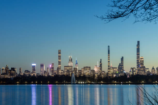 NYC skyline from central park at sunset
