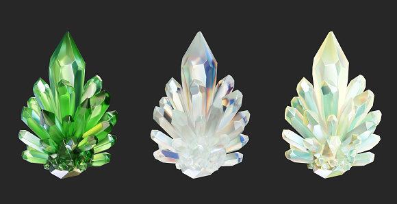 Crystal gemstone set isolated background 3d rendering