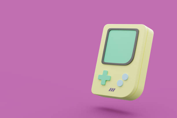 istock Handheld portable game console, Video game console portable on pink background, retro style, 3d rendering. 2148183779