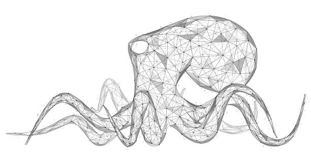 Underwater octopus. Underwater octopus. Polygonal design of lines and dots. White background. octopus giant octopus sea horror stock illustrations