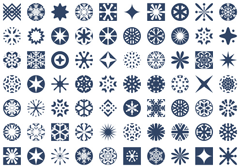 Christmas baubles stars and snowflakes icon set for use as template on Christmas designs, cards, flyers, banners, advertising, brochures, posters