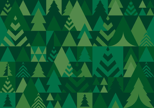 seamless forest green christmas trees pattern background - noel bayramı stock illustrations