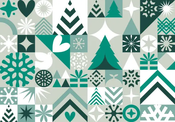 Vector illustration of Seamless green Christmas pattern wallpaper design