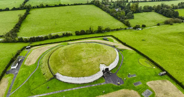 Photo of Aerial view of Newgrange passage tomb, Newgrange in County Meath-Ireland, popular tourist attractions in Ireland, places where prehistoric people lived