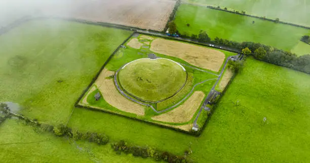 Photo of Aerial view of Newgrange passage tomb, Newgrange in County Meath-Ireland, popular tourist attractions in Ireland, places where prehistoric people lived
