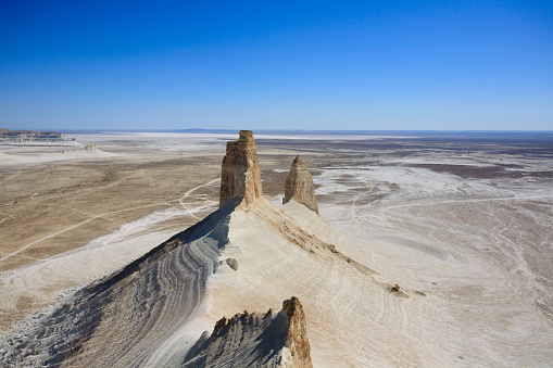 Stunning Mangystau landscape, Kazakhstan. Rock pinnacles view, Bozzhira valley. Central asia landmark