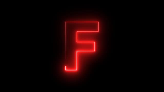 glowing neon effect with letter F alphabet on black background. video footage. 4k