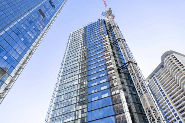 istock Construction of skyscrapers in the city, blue sky background with copy space 2148191264