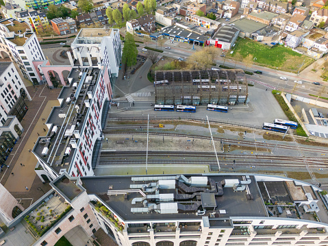 Aerial view of the bus station and train station of Heerlen in the Netherlands