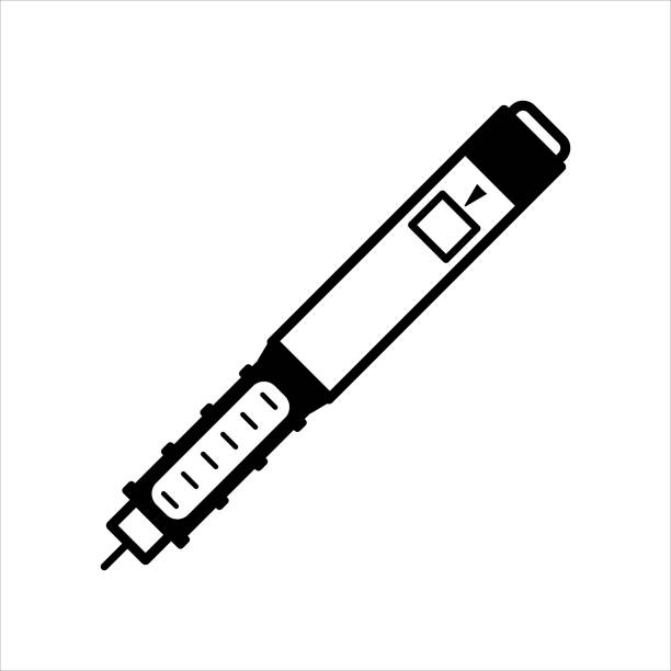 Insulin injection pen icon. Insulin injection pen icon. Black flat sign for mobile concept and web design. Diabetic syringe outline icon. Symbol, logo illustration. Vector graphics isolated on white injection-pen stock illustrations