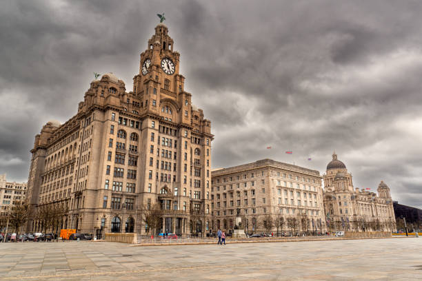 05.04.24 Liverpool, Merseyside, UK    The Three Graces, comprising Royal Liver Building, Cunard Building, and Port of Liverpool Building, is located on the Pier Head of Liverpool.
