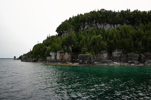 The Bruce Peninsula National Park, a view from the boat. Tobermory, Canada.