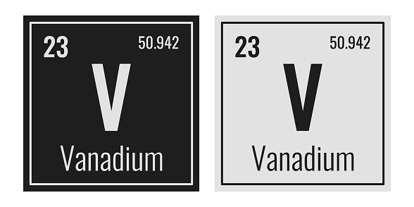 Vanadium symbol. Chemical element of the periodic table. Vector illustration isolated on white background. Glass sign.