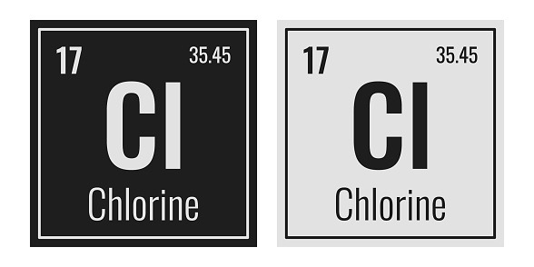Chlorine symbol. Chemical element of the periodic table. Vector illustration isolated on white background. Glass sign.