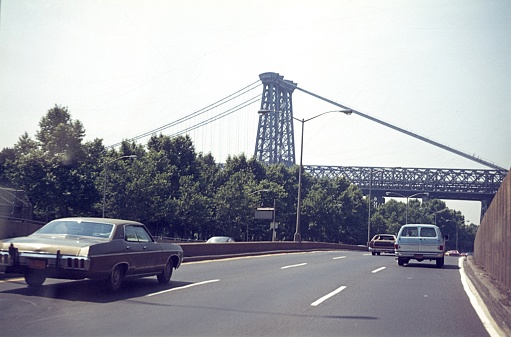 New York City, NY, USA, 1975. Expressway with cars on the outskirts of New York City.