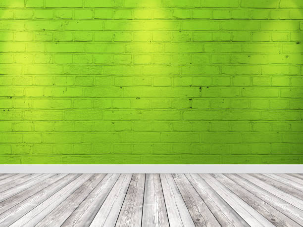 istock Brick wall green color interior with spotlight 2148197056