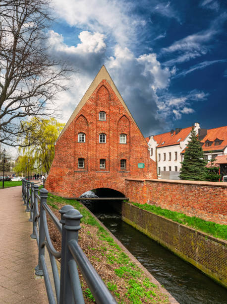 Ancient medieval watermill on the canal in Gdansk
