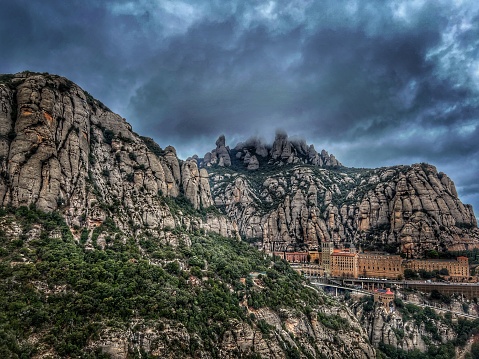 Thunderstorms enveloping the mountains at Montserrat, Spain