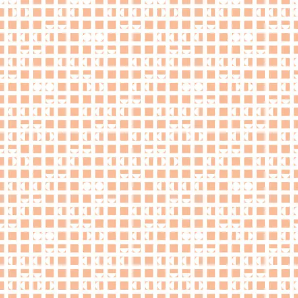 Vector illustration of Modern playful checked pattern with white tiled circular shapes on Peach Fuzz.