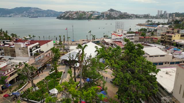 Drone Video: Advancing Over Zocalo of Acapulco Post-Otis