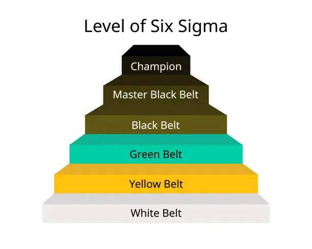 Vector illustration of Level of Six Sigma for champion, master black belts, black, green, yellow belts, white belts