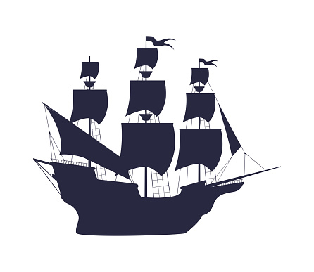 silhouette caravel ship isolated icon