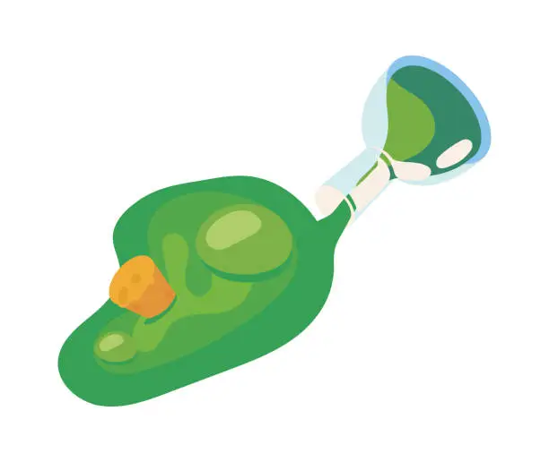 Vector illustration of potion spilled from the bottle isometric icon